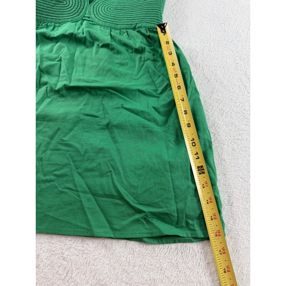 Strut & Bolt Green Cotton Linen Mini Dress Small Corded Bodice Cutout D-10460-H - Picture 4 of 10